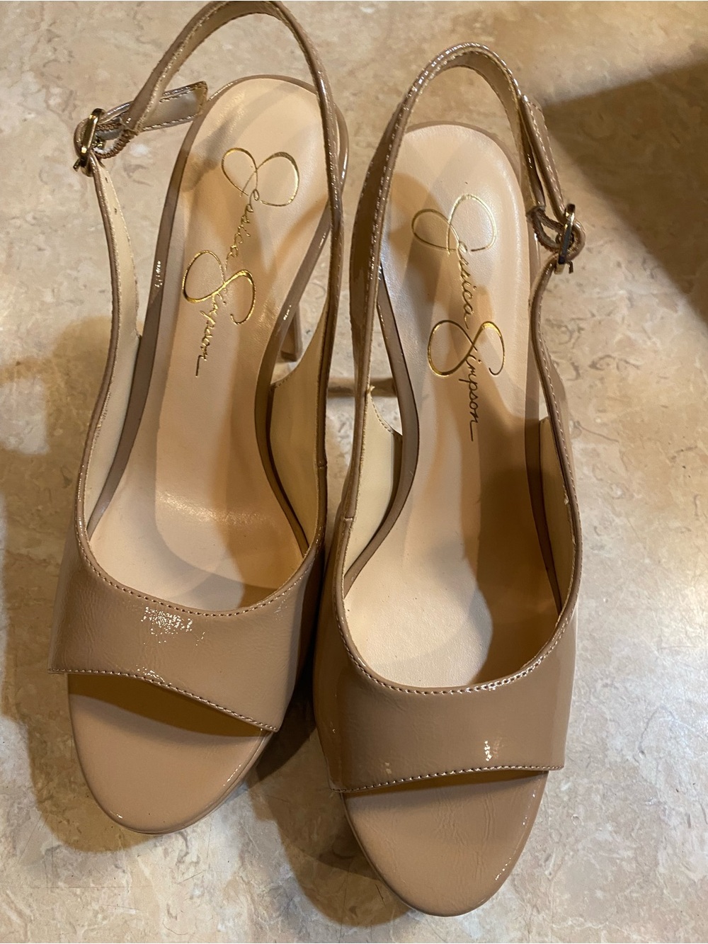 Jessica Simpson Nude Patent Slingback Open-Toe Heels
